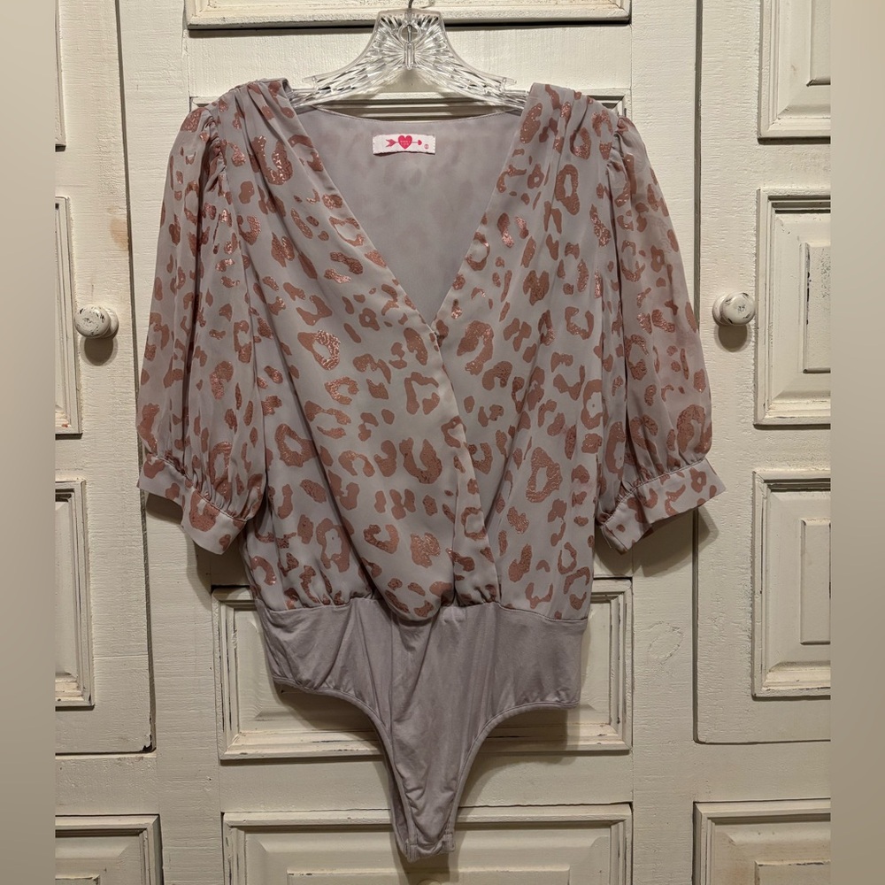 Buddy Love Gray and Pink Leopard Bodysuit